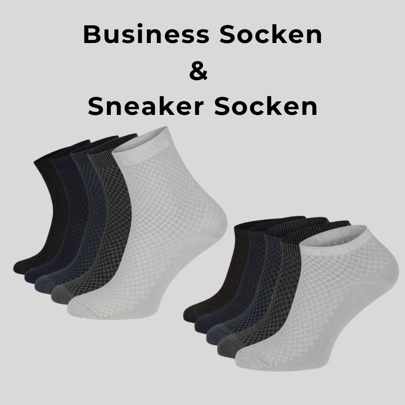 Business Socken Bundle 5 Stk. oder Sneaker Socken Bundle 5 Stk. mit exklusiven Designs aus Bambusfasern